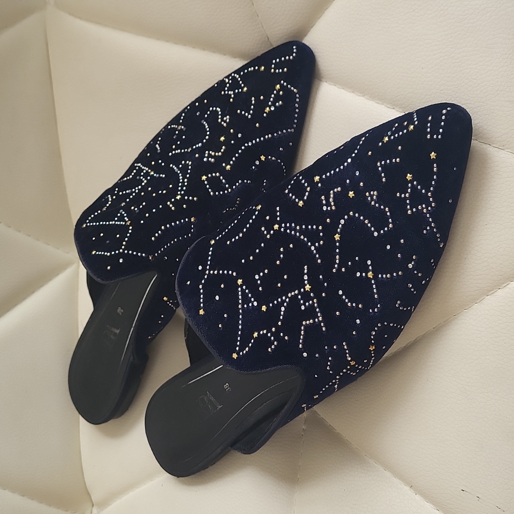 Zara Velvet Astrology Zodiac Loafers Size 7